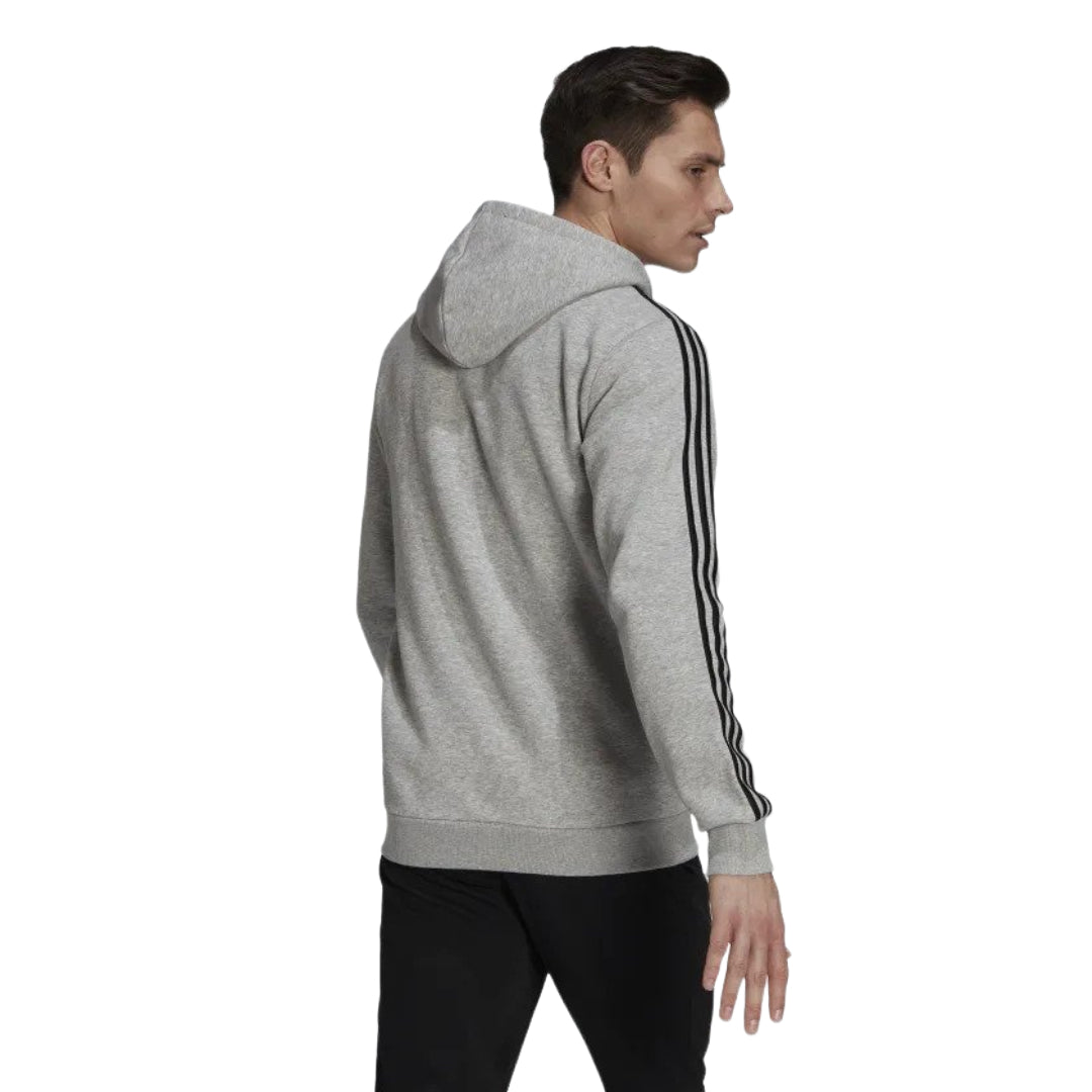 adidas Men's Standard Essentials 3-Stripes Fleece Full-Zip Hooded Track Top - Grey