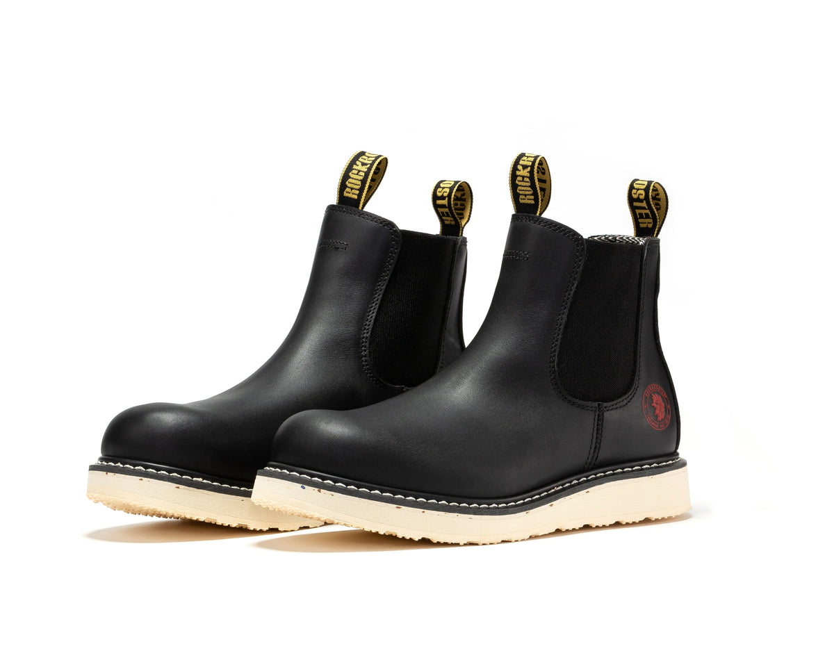 ROCKROOSTER Capitola Men's 6 inch Black Steel Toe Wedge Work Boots SAP101