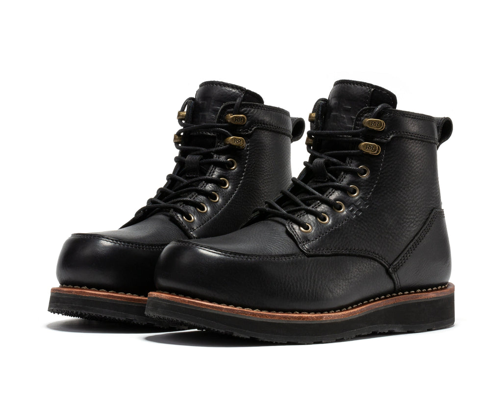 ROCKROOSTER Edgewood Men's 6 Inch Black Steel Toe Wedge Work Boots SAP610BK